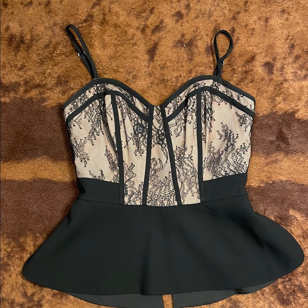 BCBG classic lace peplum corset top